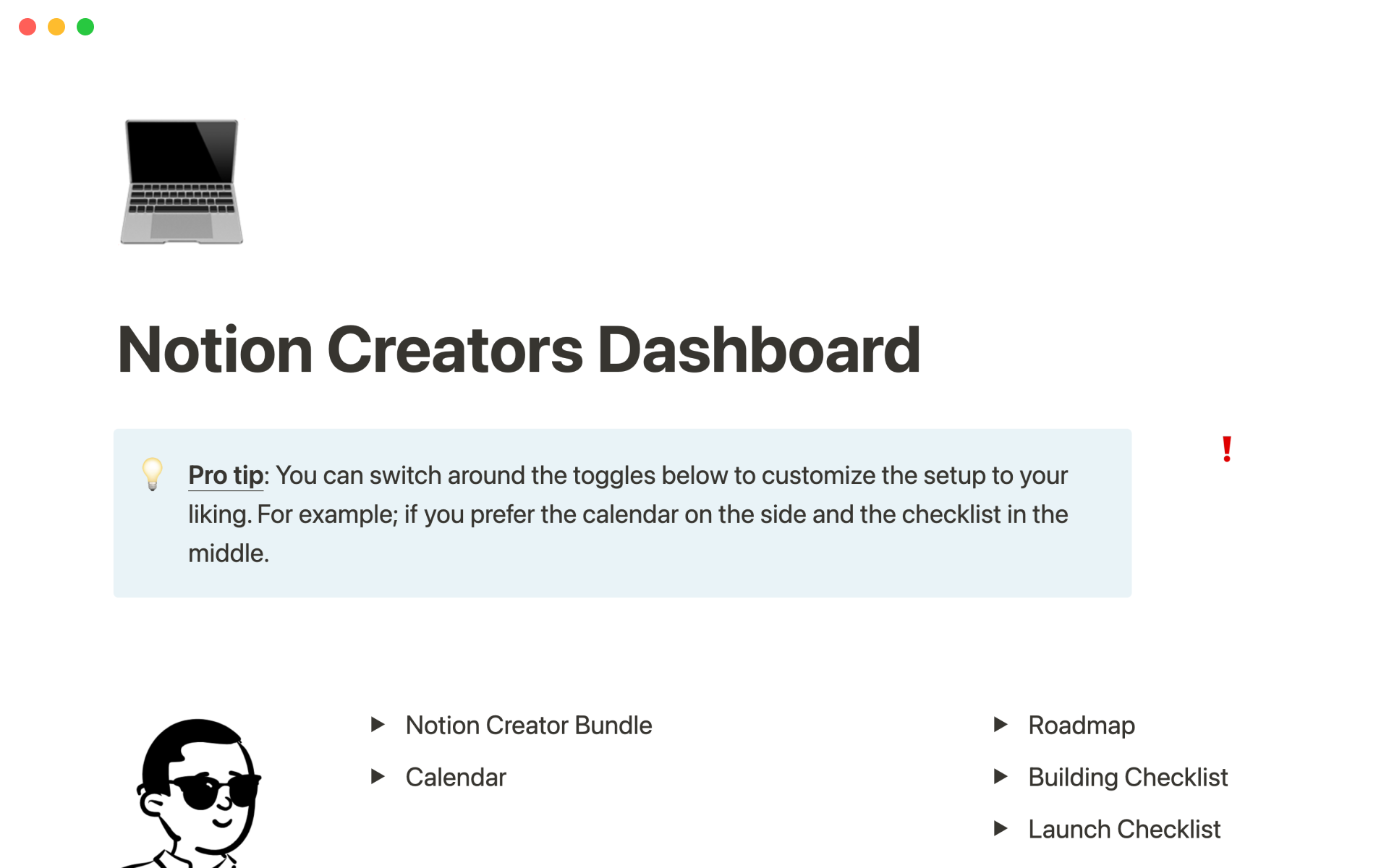 Eine Vorlagenvorschau für Notion Creator Bundle