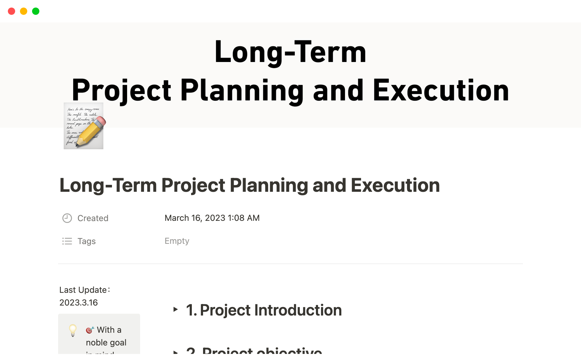 Vista previa de una plantilla para Long-Term Project Planning and Execution