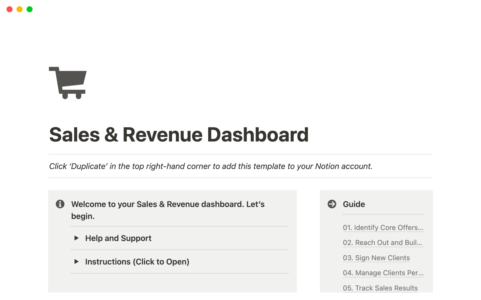 Eine Vorlagenvorschau für Sales & Revenue Dashboard