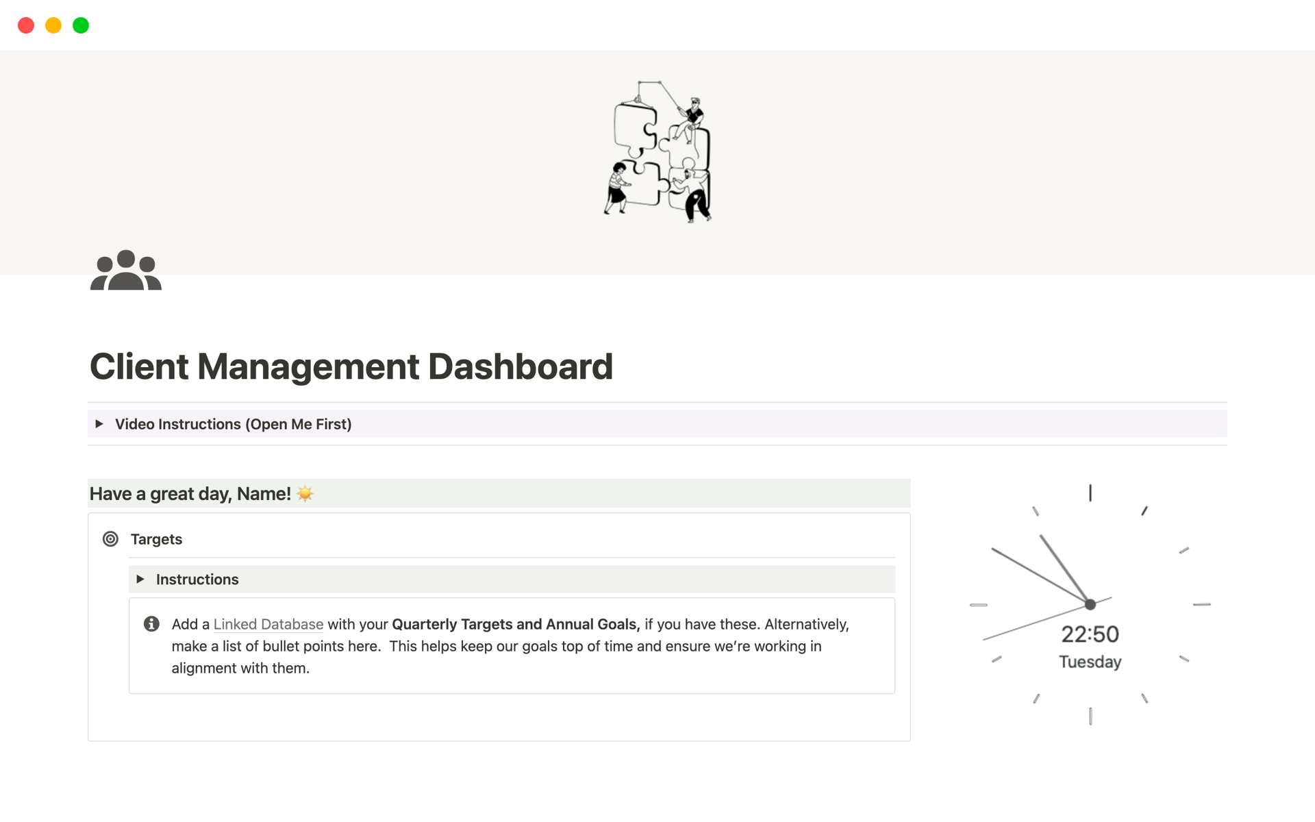 Eine Vorlagenvorschau für Client Management Dashboard