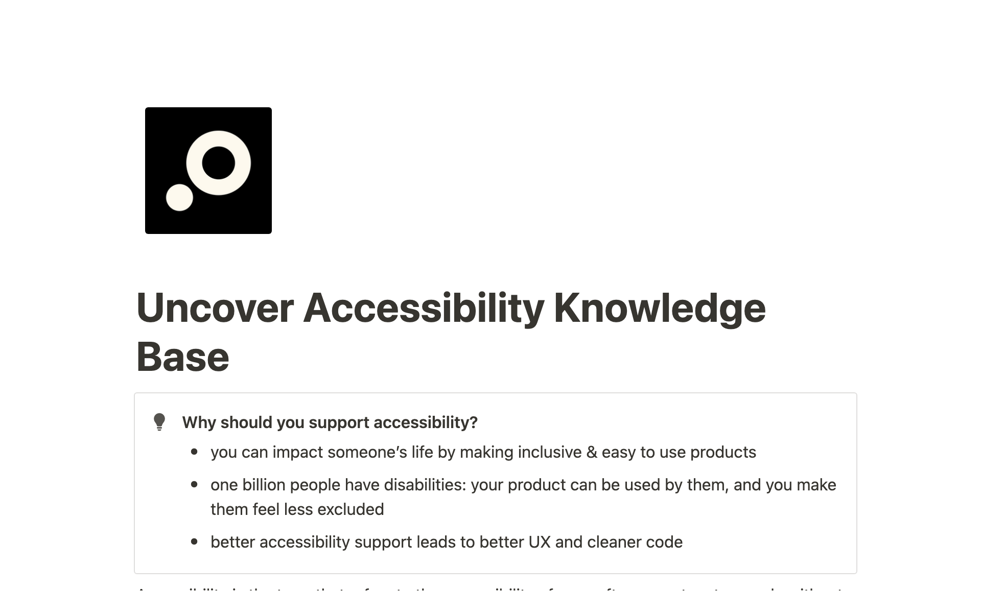 Eine Vorlagenvorschau für uncover Accessibility - knowledge base