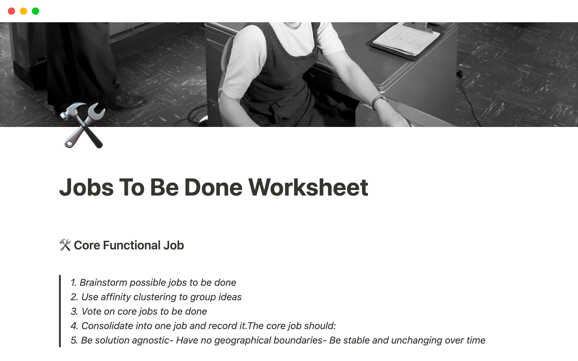 Aperçu du modèle de Jobs To Be Done Worksheet