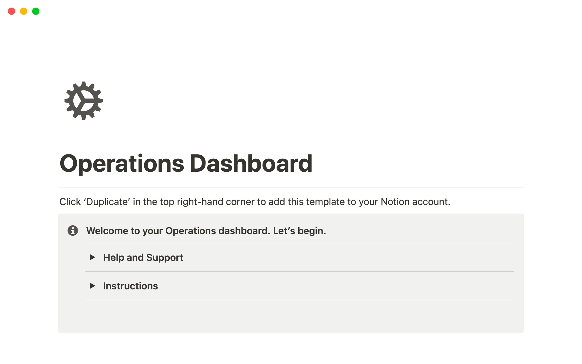 Eine Vorlagenvorschau für Business Operations Dashboard