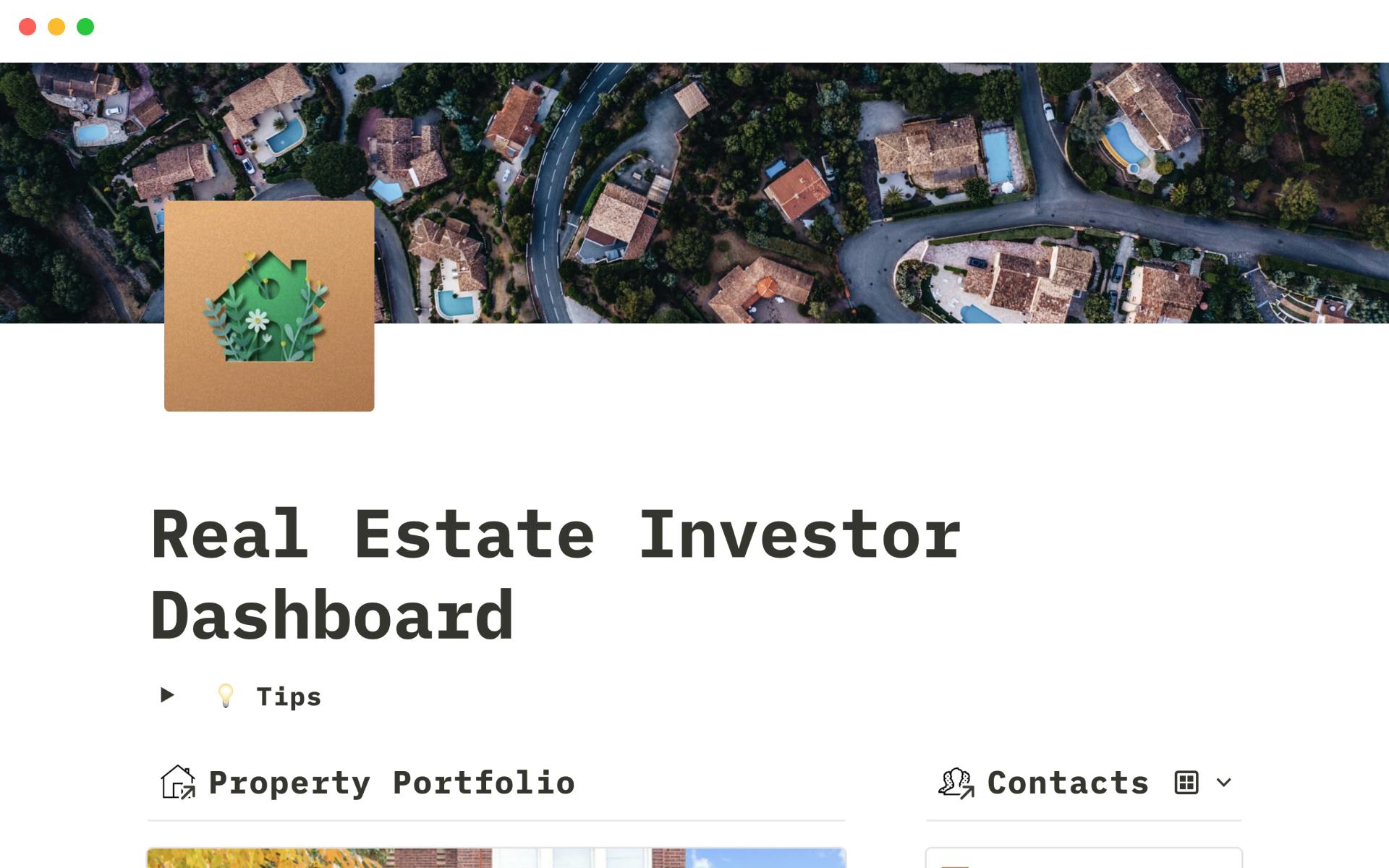 Real estate investor dashboardのテンプレートのプレビュー
