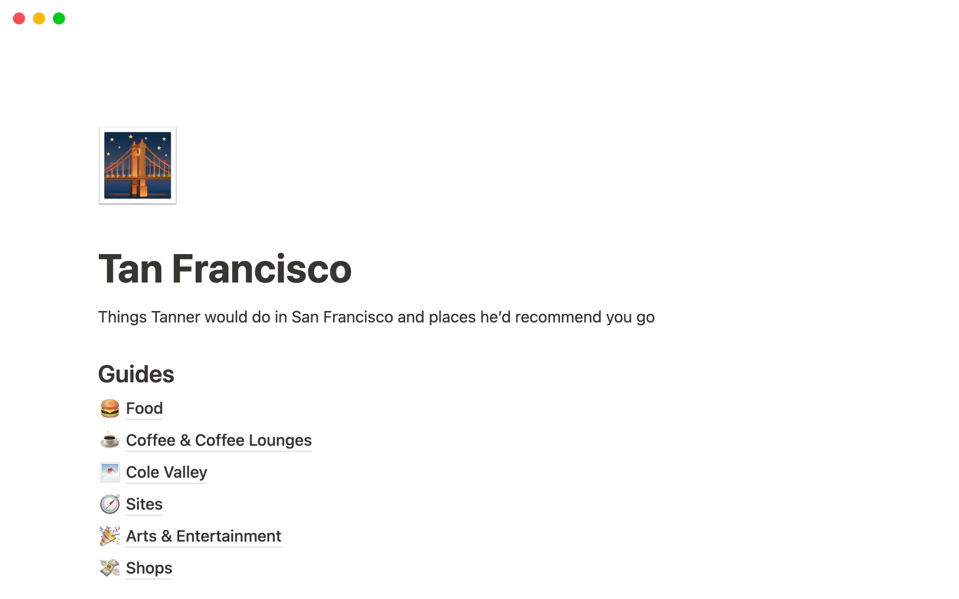 Eine Vorlagenvorschau für Tan Francisco — Tanner's Guide To San Francisco