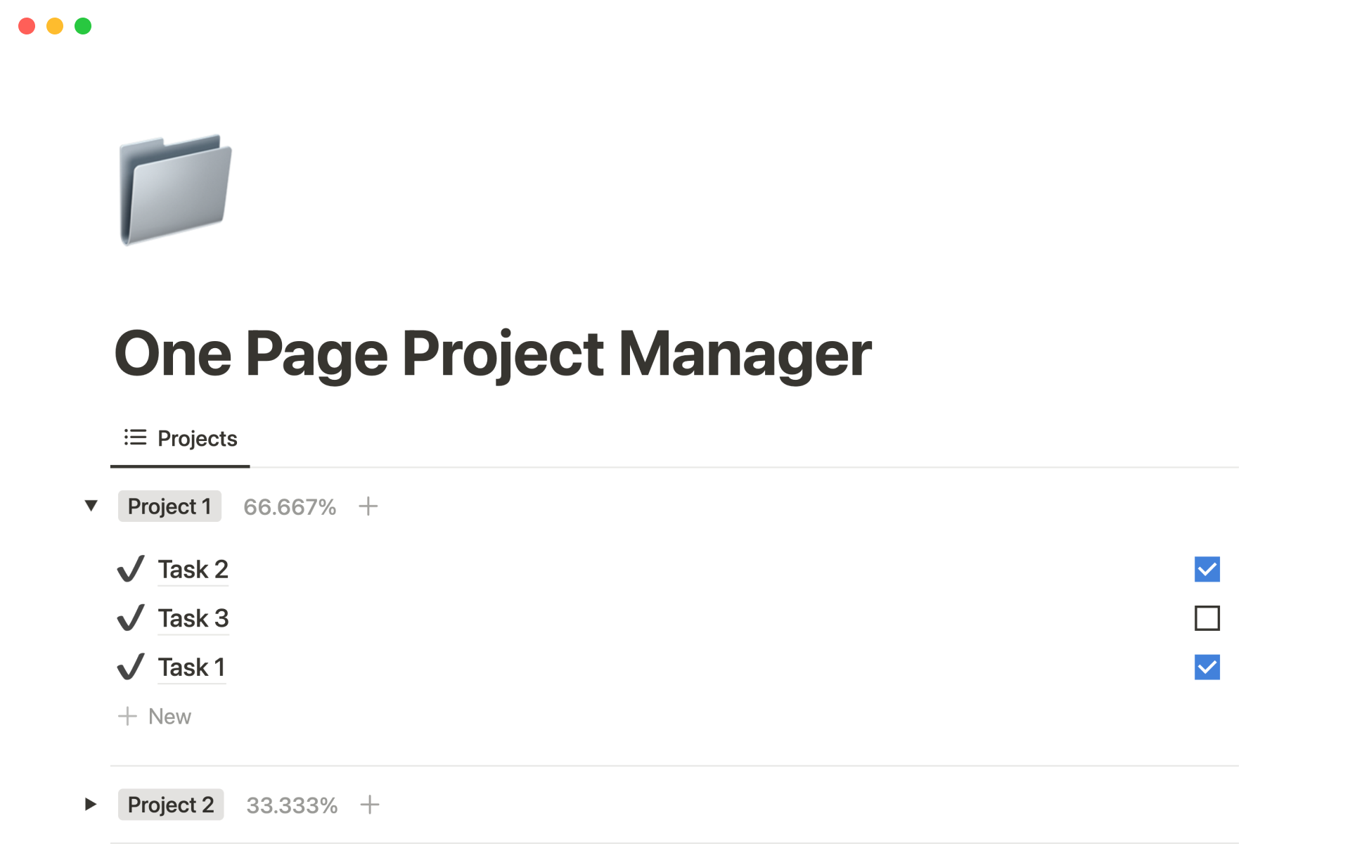 Eine Vorlagenvorschau für One Page Project Manager