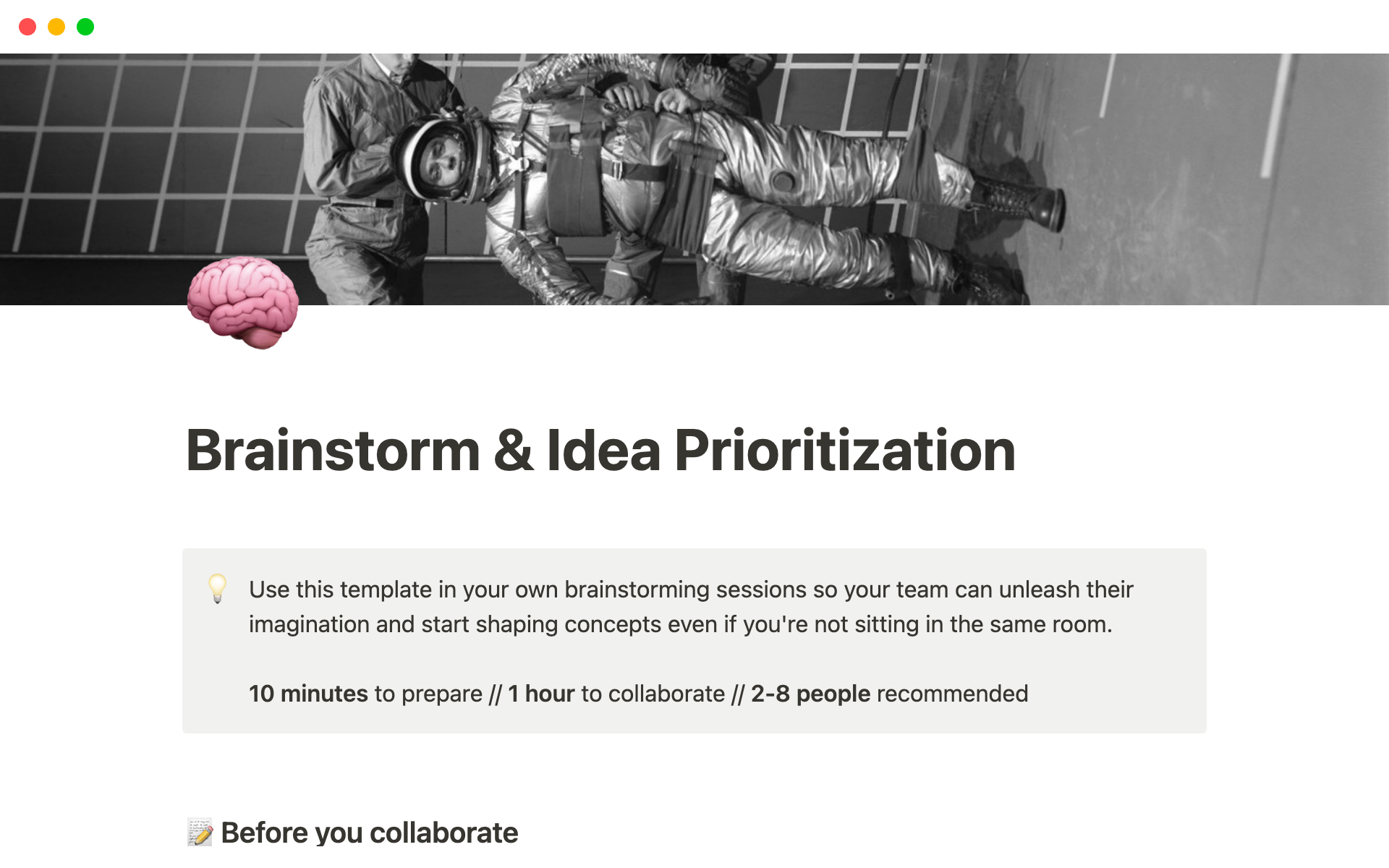 Aperçu du modèle de Brainstorm & Idea Prioritization