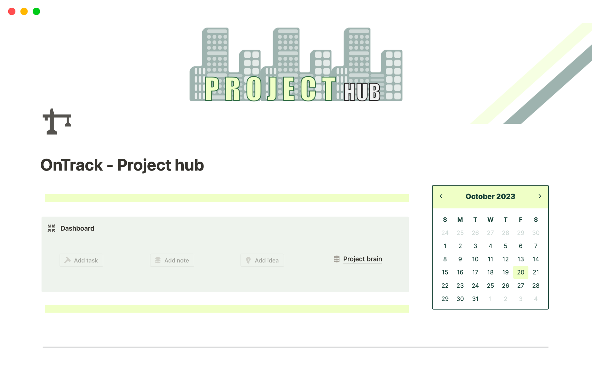 Vista previa de una plantilla para OnTrack - Project hub