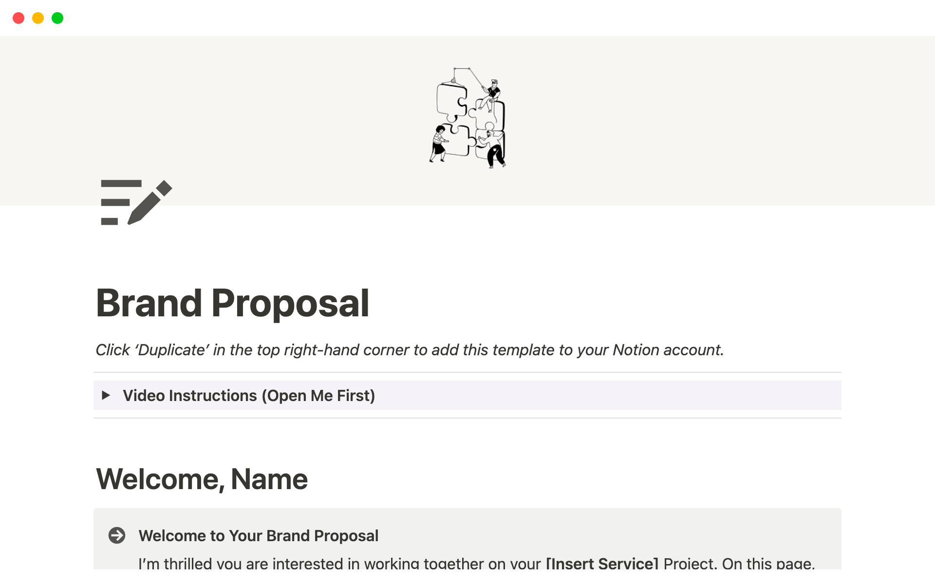 Eine Vorlagenvorschau für Client Brand Proposals Template